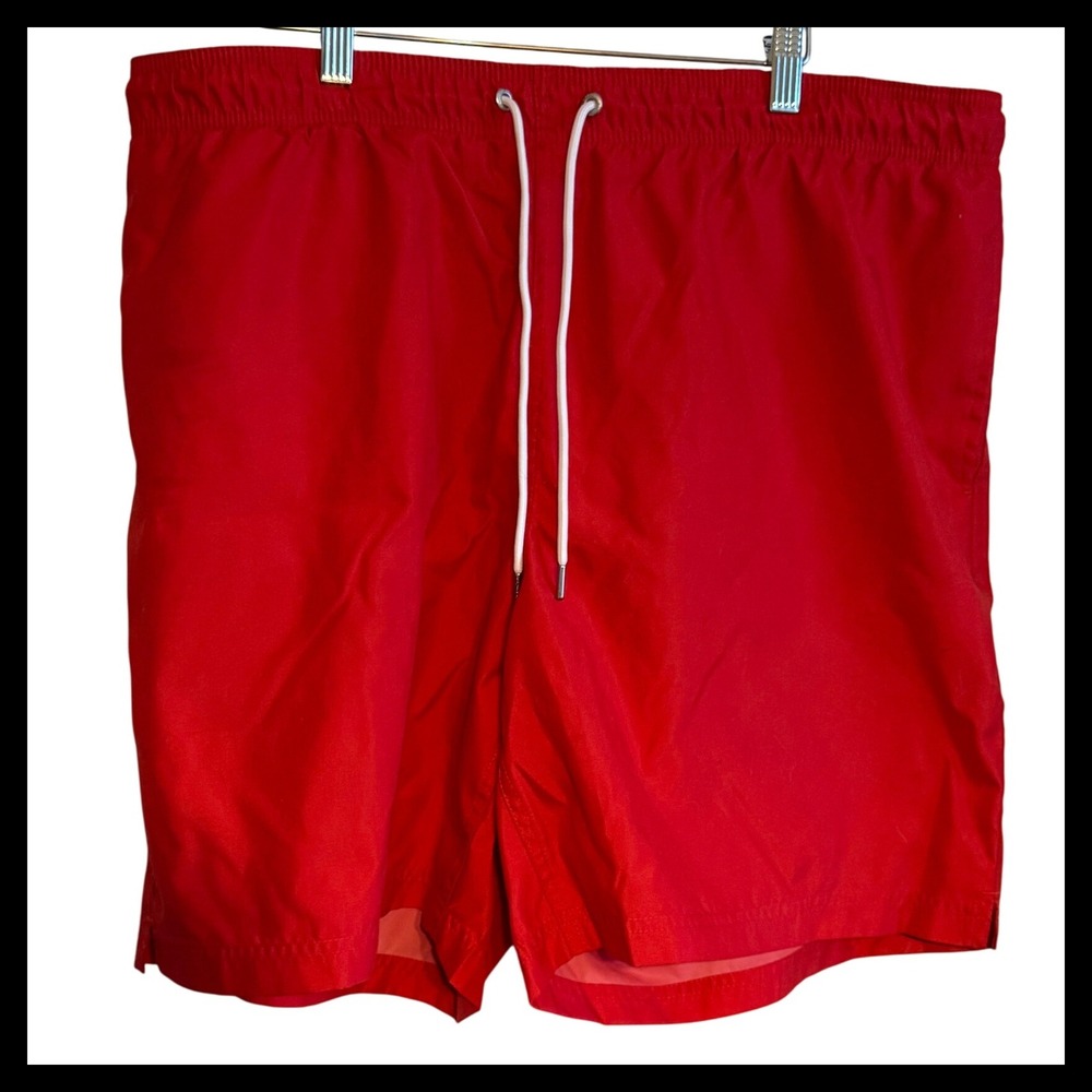 Lands' End Mens Red Swim Trunks XL 40-42 Swimsuit Drawstring Pocket